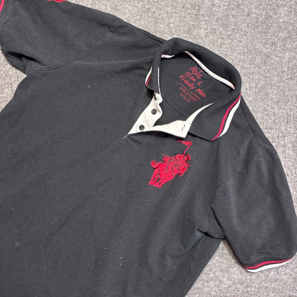 Franky Max Polo Shirt Mens Large Black Big Pony Embroidered Number 9